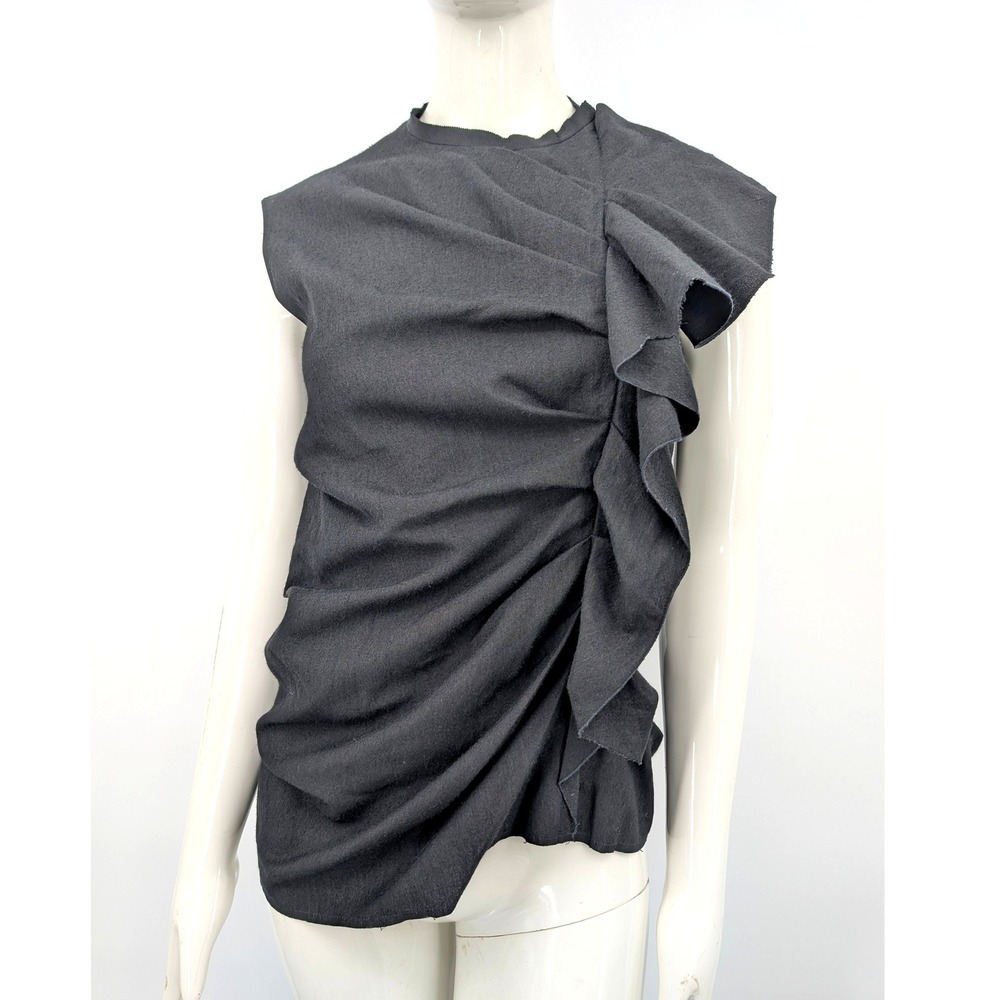 Lanvin Black Asymmetric Ruffle Sleeveless Blouse
